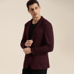 Men Burgundy Solid Single-Breasted Slim Fit Smart Casual Blazer