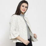 Women Off White Printed Open Front Shrug